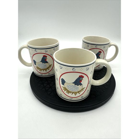 3 Vintage Country Hen on The Nest Country Cottage Decor Coffee Mug Japan 12oz - Picture 1 of 6
